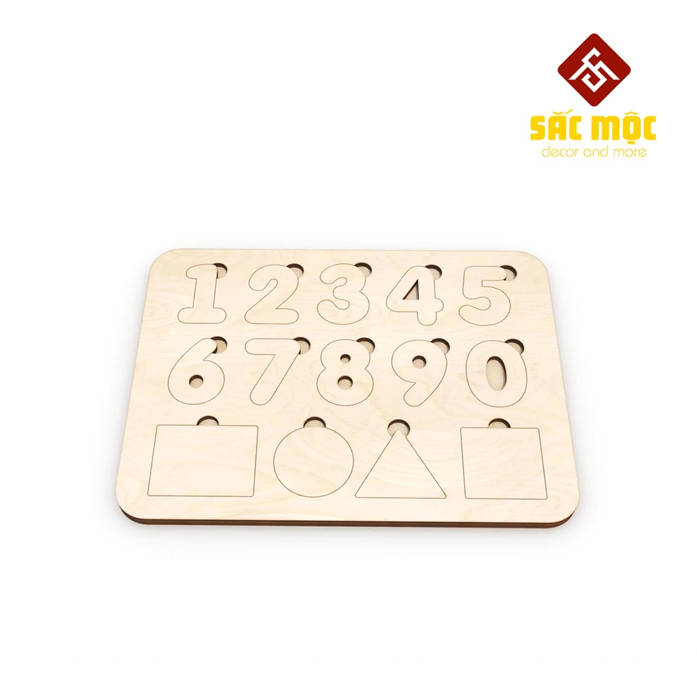Đồ Chơi Gỗ Lắp Ghép #67 Bảng Học Chữ Số Và Hình Khối Cho Bé | Bảng Ghép Hình Tô Màu Size 240*135 *6 mm