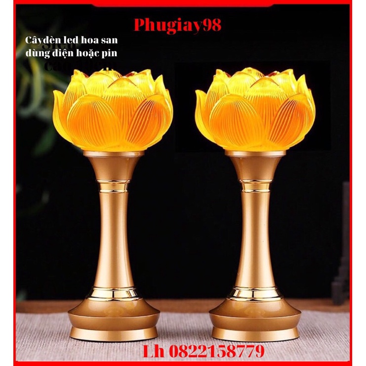 Cây đèn Led Hoa Sen tráng men cao cấp trang trí bàn thờ hộ gia đình dùng được Điện và pin hàng nhập cao cấp (Hàng ORDER)