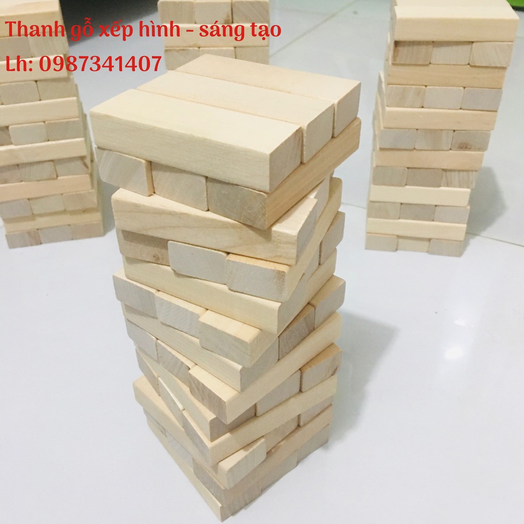 Bộ 200 thanh gỗ bạch dương cho bé xếp hình, rút gỗ domino