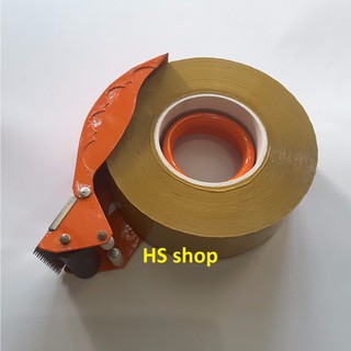 Combo Cuộn băng dính (Băng keo) vàng đục, lõi nhựa, loại 650g và Dụng cụ cắt 200 yard - NPP HS shop