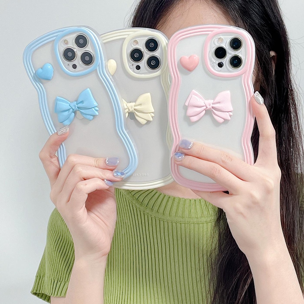 Ốp Điện Thoại Tpu Mềm Trong Suốt Màu Kẹo Hình Nơ Trái Tim 3D Cho iPhone 11 12 13 pro max xr x xsmax