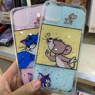 IP 11 Promax - Ốp lưng trong suốt nhũ vàng hình Tom&Jerry