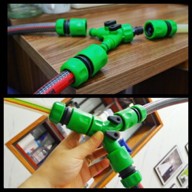 Bộ nối chia 2 nhánh ống mềm có van khóa độc lập Aquamate Đài Loan