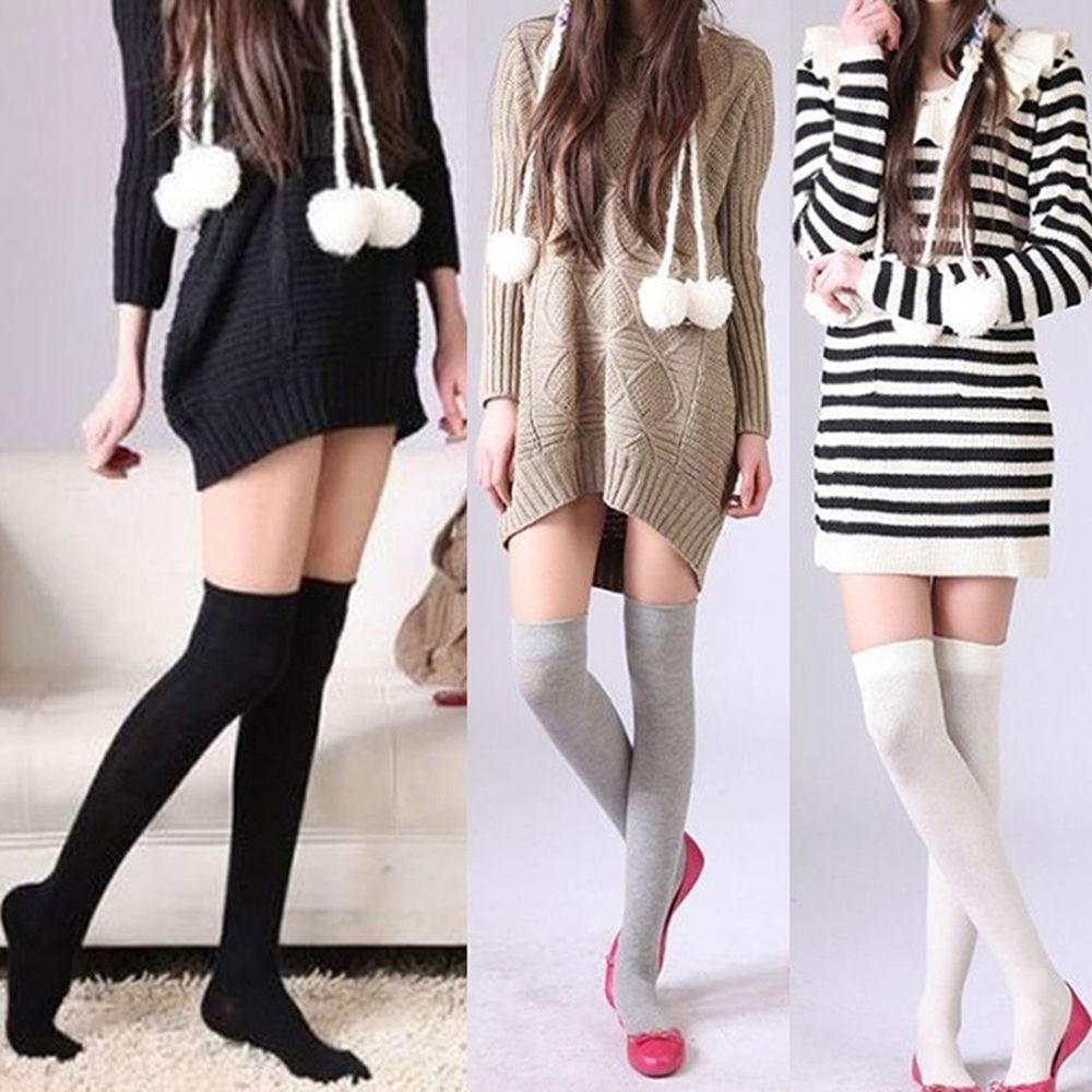 Vớ cotton giữ ấm có 5 màu trơn tùy chọn cho nữ