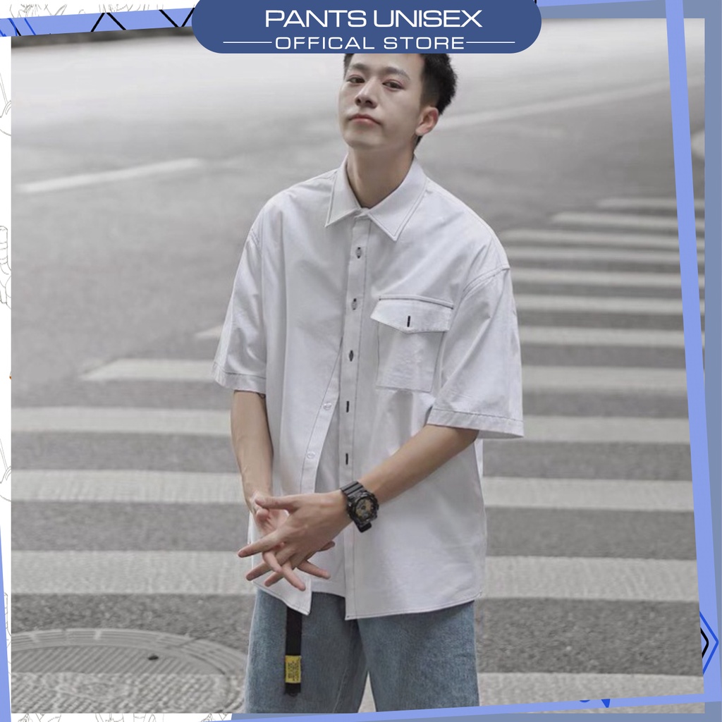 ⚡ Áo Sơ Mi Nam Tay Lỡ Viền Chỉ Nổi Phong Cách Unisex