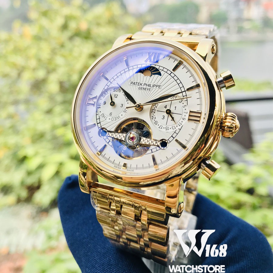 Đồng Hồ Nam PP GENEVE Viền Trơn Máy Cơ Automatic 41-42mm Chống Nước 5ATM