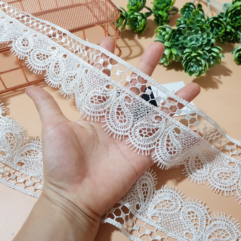 RC20 Cuộn 6 mét dây ren viền may đồ rộng 5cm ren chỉ trắng thêu cánh bướm Maihoaflower