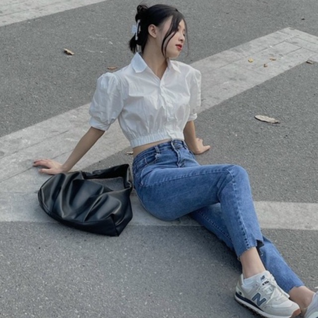 áo sơ mi crotop eo chun cổ đức TKA301 LOLLIE STUDIO