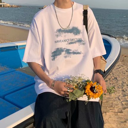 Áo Thun Tay Ngắn Dáng Rộng In Hình Đám Mây Thời Trang Mùa Hè 3 Màu Size M-5XL