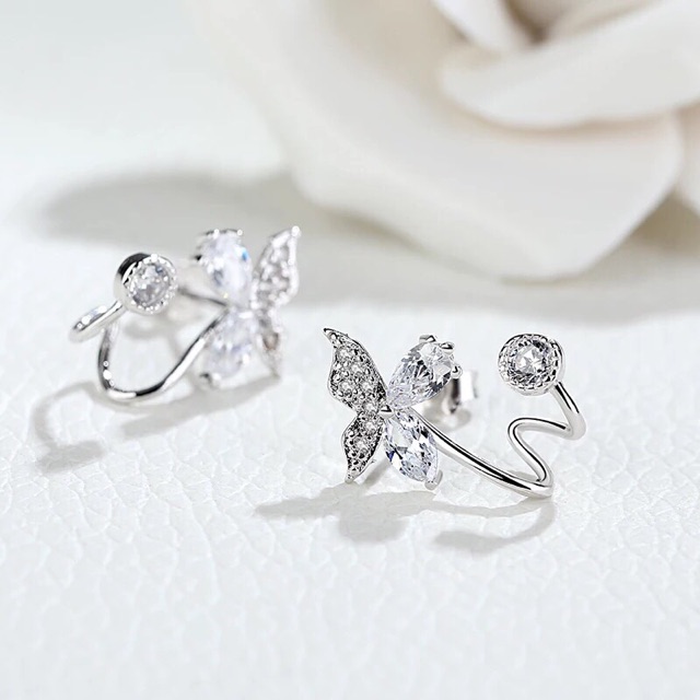 Khuyên tai bạc Nmj cánh bướm ôm sát tai