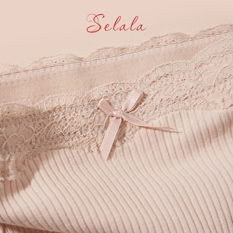 Quần Độn Mông Selala Độn 2 cm Gân Tăm Viền Ren Phối Nơ Cạp Vừa Che Mỡ Bụng QĐ01