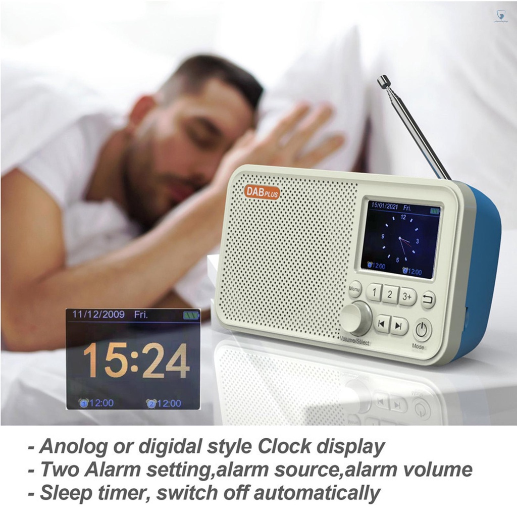 Radio kỹ thuật số DAB FM USB di động có chức năng báo động BT5.0 và tai nghe hỗ trợ thẻ nhớ