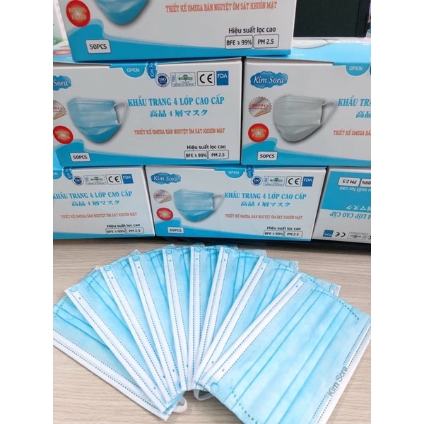 [Hộp 50c] Khẩu trang xuất Nhật cao cấp Kim Sora 4 lớp kháng khuẩn dày,không xù lông hàng loại 1