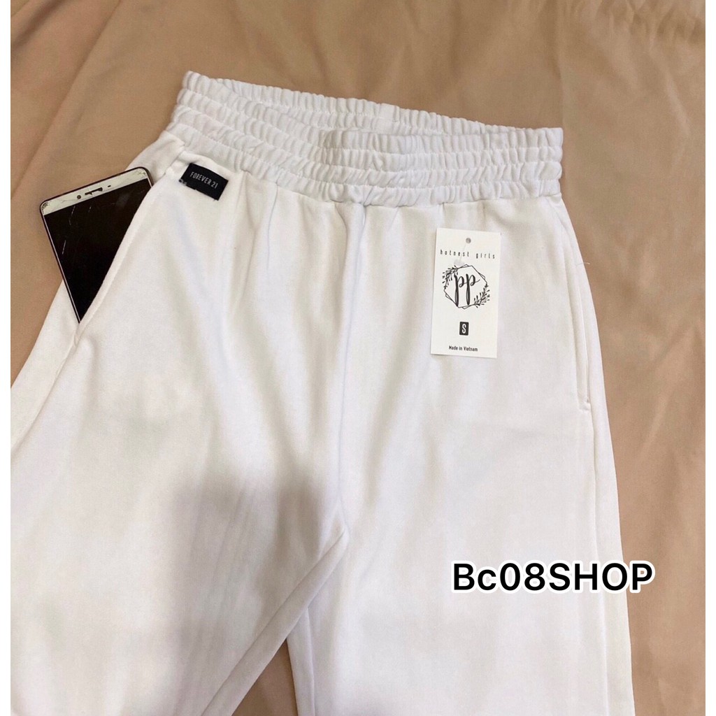 Quần Jogger Màu Trắng Unisex Lưng Cao Chất thun cotton cao cấp có size | BigBuy360 - bigbuy360.vn