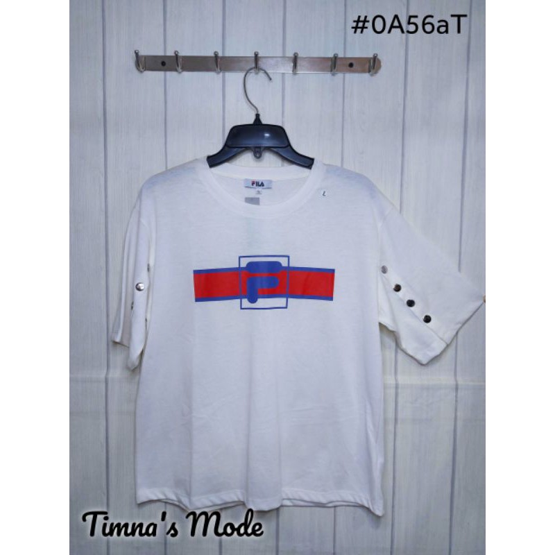 Áo thun Unisex Fila tay lỡ có nút kiểu có họa tiết logo