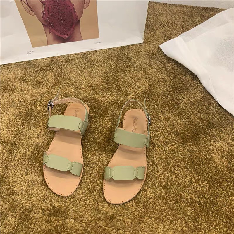Giày Sandal Đế Bằng . Da Lì Quai Ngang Trơn 63446_151283