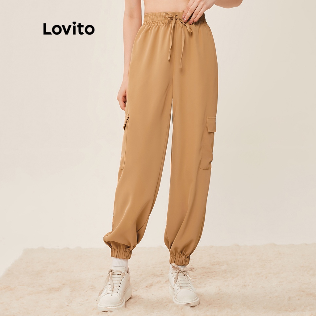 Lovito Quần Dài Ống Rộng Phối Dây Rút L20D360