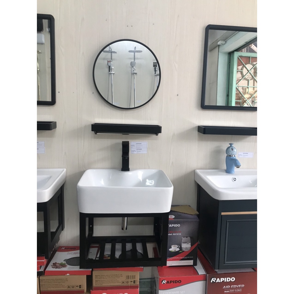 BỘ 4 MÓN TỦ + CHẬU LAVABO + KỆ GƯƠNG + GƯƠNG