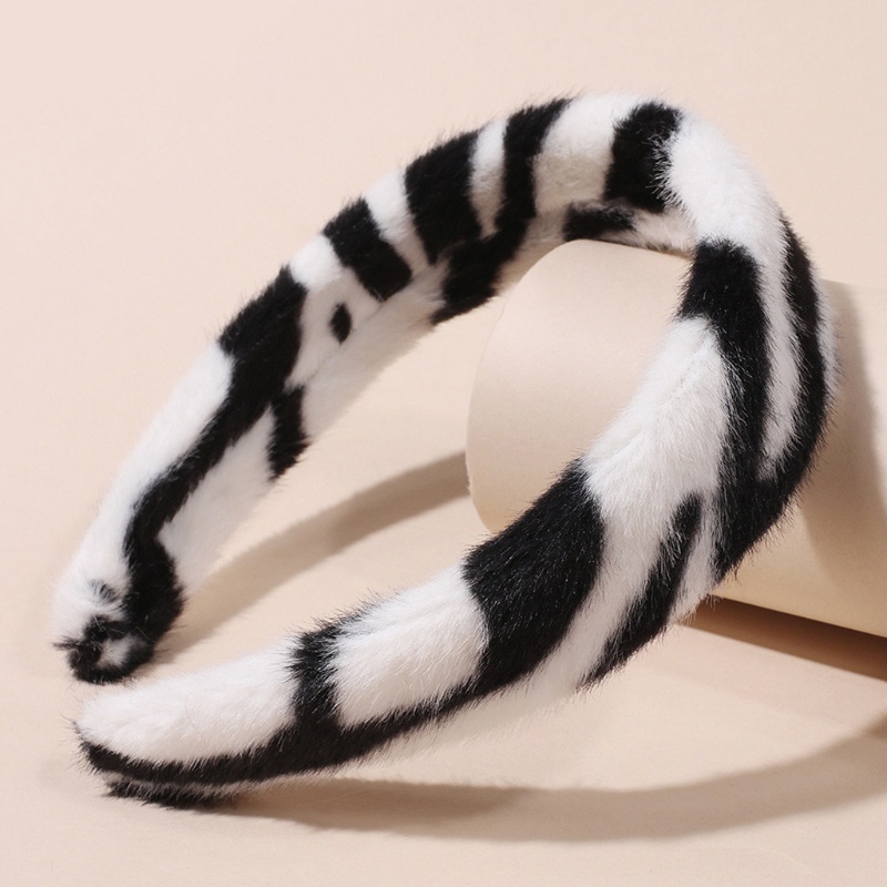 Băng Đô Cài Tóc Bản Rộng In Họa Tiết Da Báo / Ngựa Vằn Bằng Lông Nhung Dễ Thương Xinh