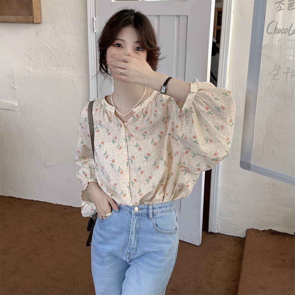 Áo hoa BH tay phồng dài dáng rộng thời trang xinh xắn cho nữ 2022