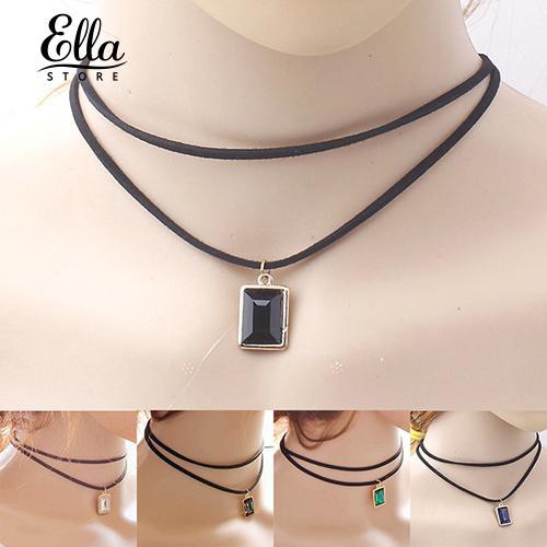 Dây chuyền đeo cổ kiểu choker 2 lớp mặt kim cương giả hình vuông cổ điển thời trang dành cho nữ