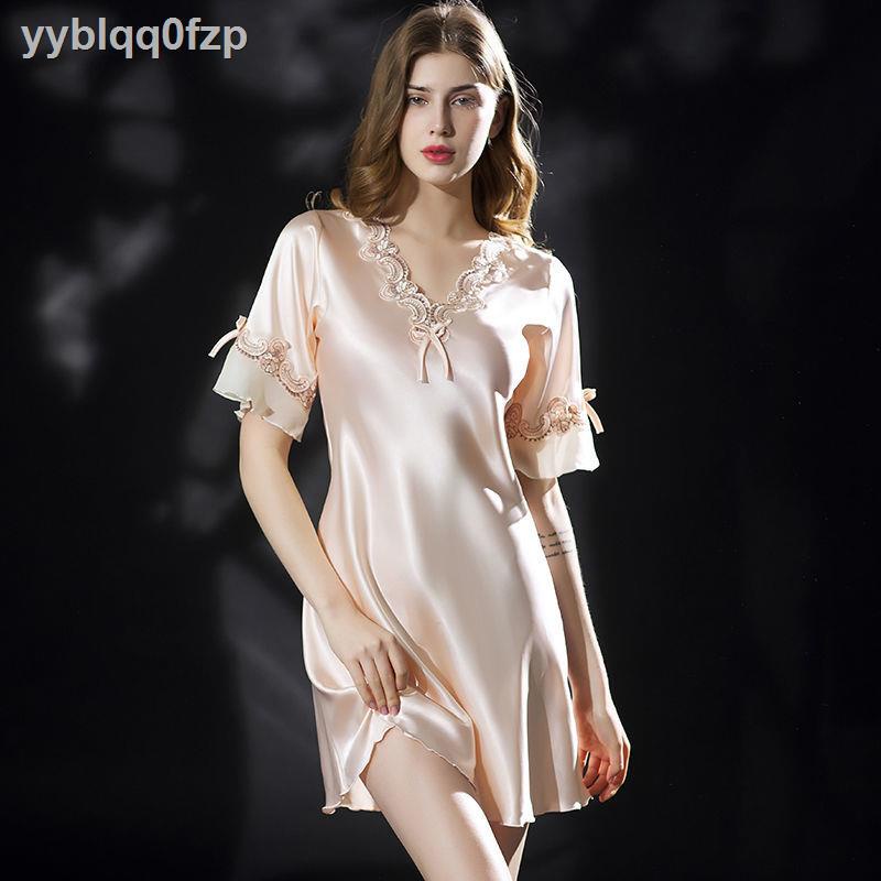 yyblqq0fzpĐồ ngủ phụ nữ mùa hè sexy băng lụa váy ren lưới màu đỏ kích thước lớn rộng rãi và mỏng, mỏng