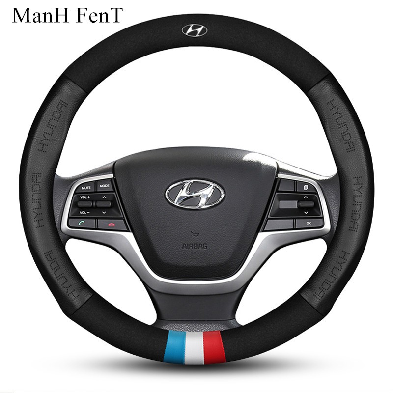 Hyundai Bọc vô lăng lông da bò thật ô tô cao cấp đẹp Atoz Avega Sonata i20 i30 Tucson ix35 H1 Santa fe Kona Elantra Eon