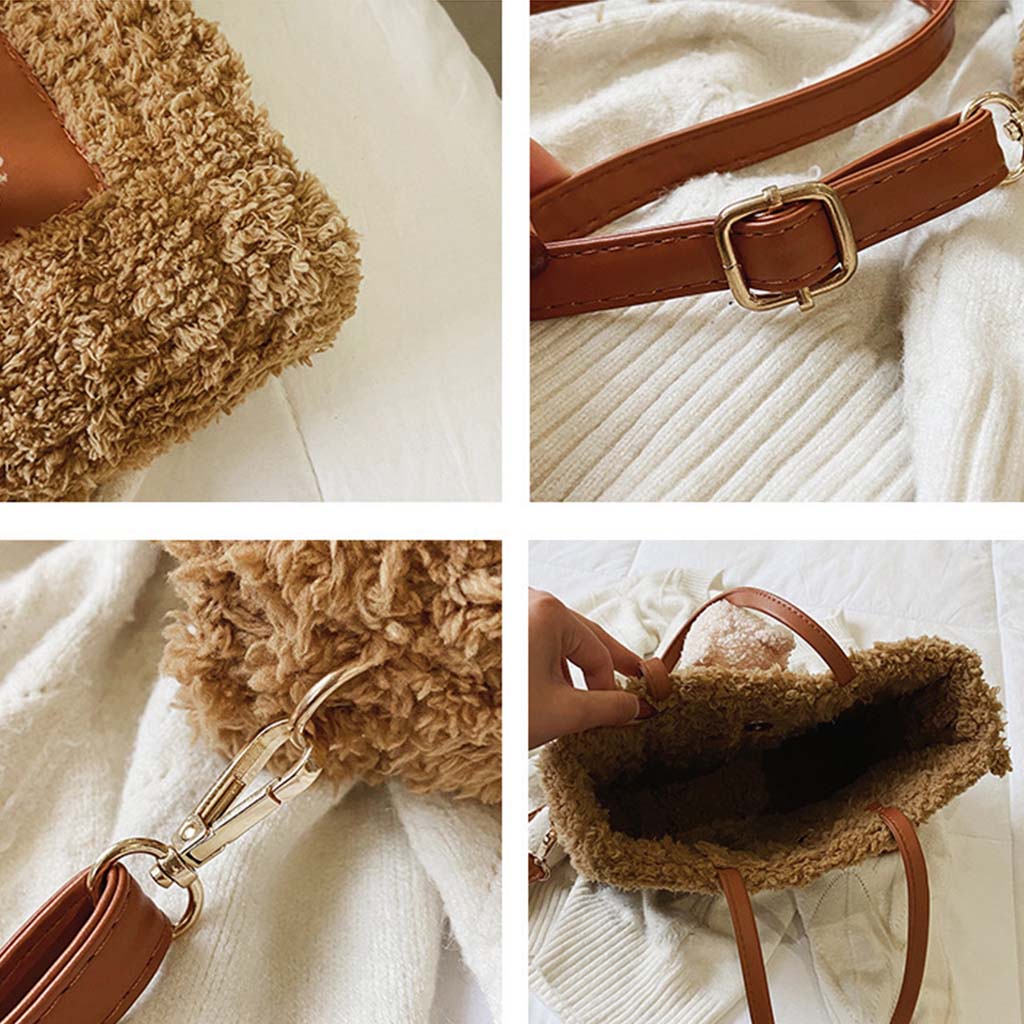 Túi handmade, Túi tự đan len xù Vuông kèm gấu LEN05 có video hướng dẫn Kawaii_Handmade