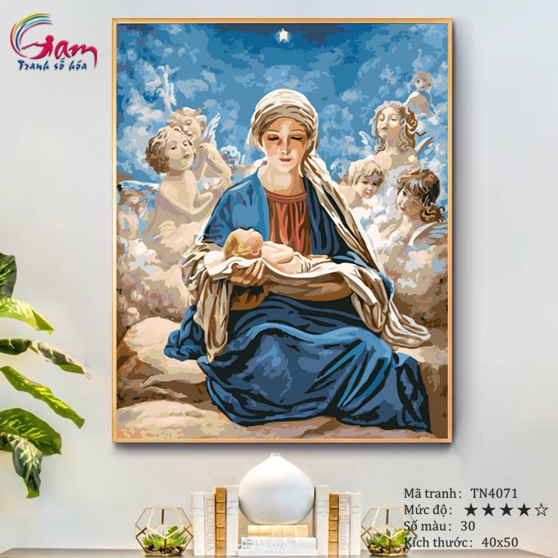 Tranh tô màu theo số Công giáo Đức mẹ Maria căng khung 40x50cm TN4071