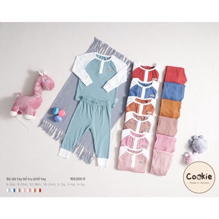 Bộ dài tay cho bé COOKIE trẻ em quần áo dài tay cho bé bộ Raglan cài vai vải tăm knitwear full size 6m-5Y