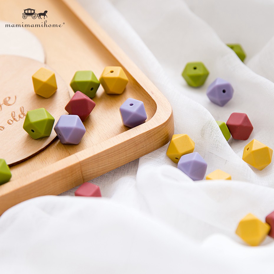 Set 10 hạt xỏ mini MAMIMAMIHOME 14mm hình lục giác tròn thích hợp làm đồ chơi mài răng ti giả dành cho bé