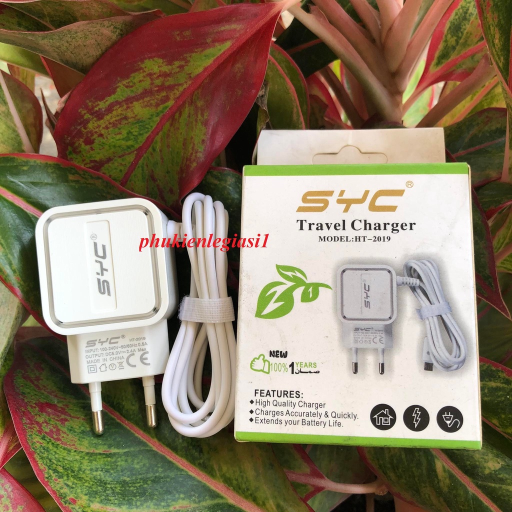 Cốc sạc liền dây micro usb kèm 2 cổng usb có đèn Led mã SYC HT2019 công suất 2.4A led viền