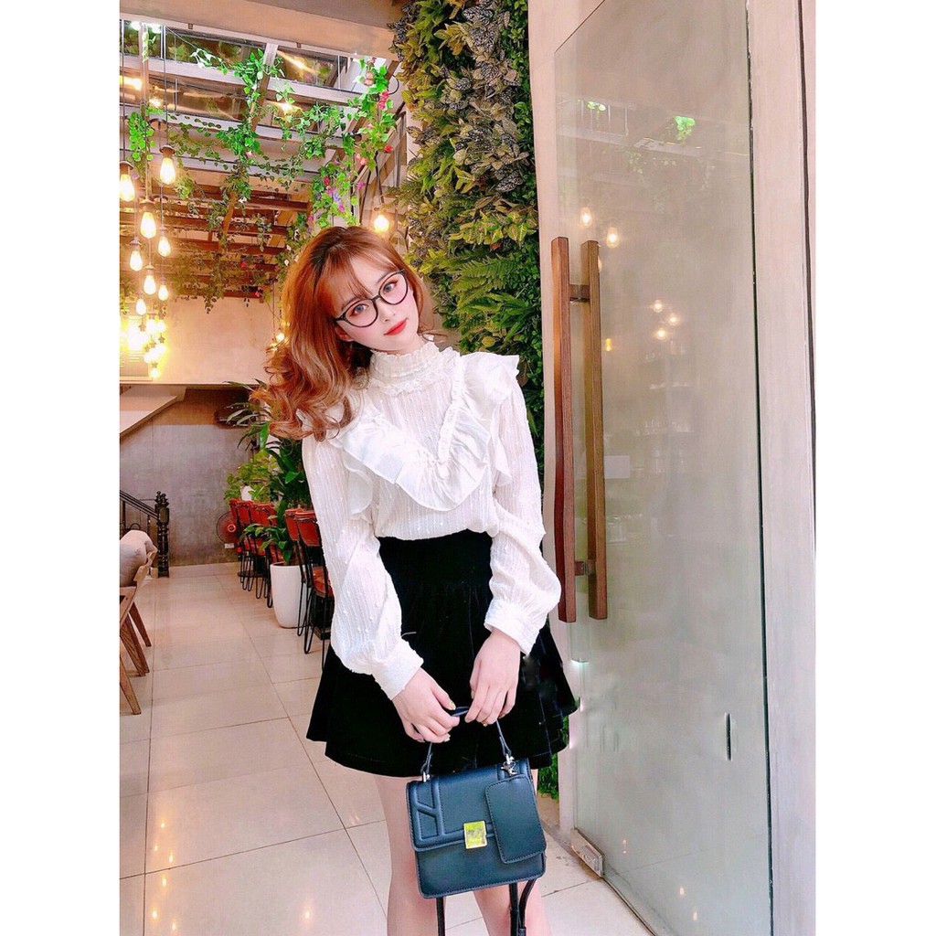 [ Mã WASTAPR giảm 10K đơn 50K] Áo sơ mi áo kiểu ren cổ ngọc bèo ngực cho nữ cao cấp | BigBuy360 - bigbuy360.vn