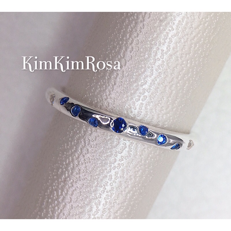 Nhẫn bạc nữ đai tròn hạt tấm zigzag mau xanh Topaz bạc S925 nhẫn thời trang nữ quà tặng 8/3 KimKim sterling silver ring