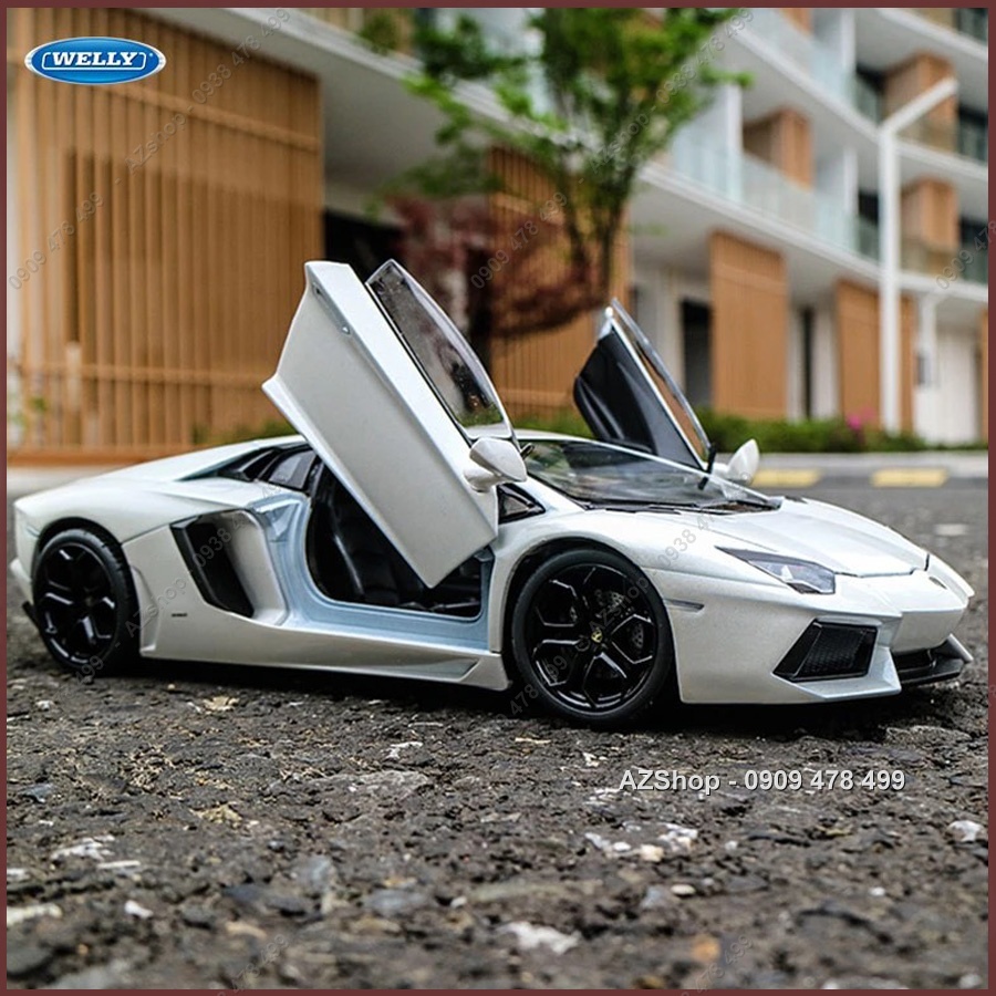 Xe Mô Hình Kim Loại Tỉ Lệ 1:24 - Lambo Aventador - Welly - Trắng - 8299t