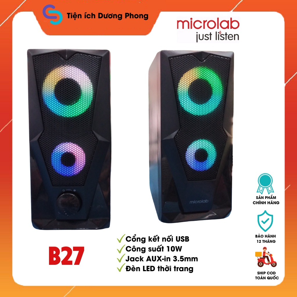 Loa Microlab B27 2.0 công suất 10W đèn LED thời trang - Hàng chính hãng BH 12 tháng