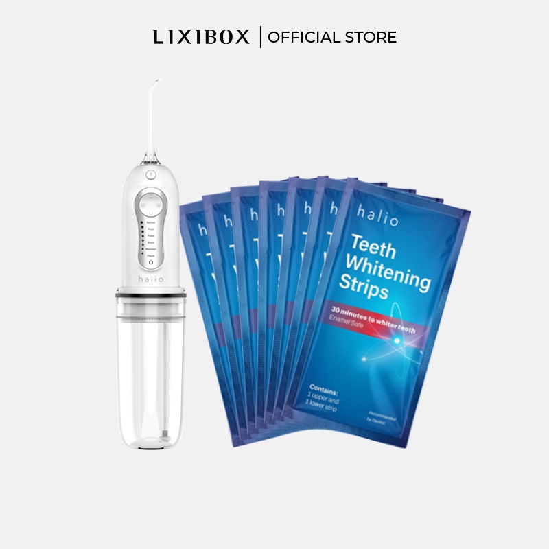 Combo Máy Tăm Nước Cầm Tay 6 Chế Độ Halio Và Set 7 Miếng Dán Trắng Răng