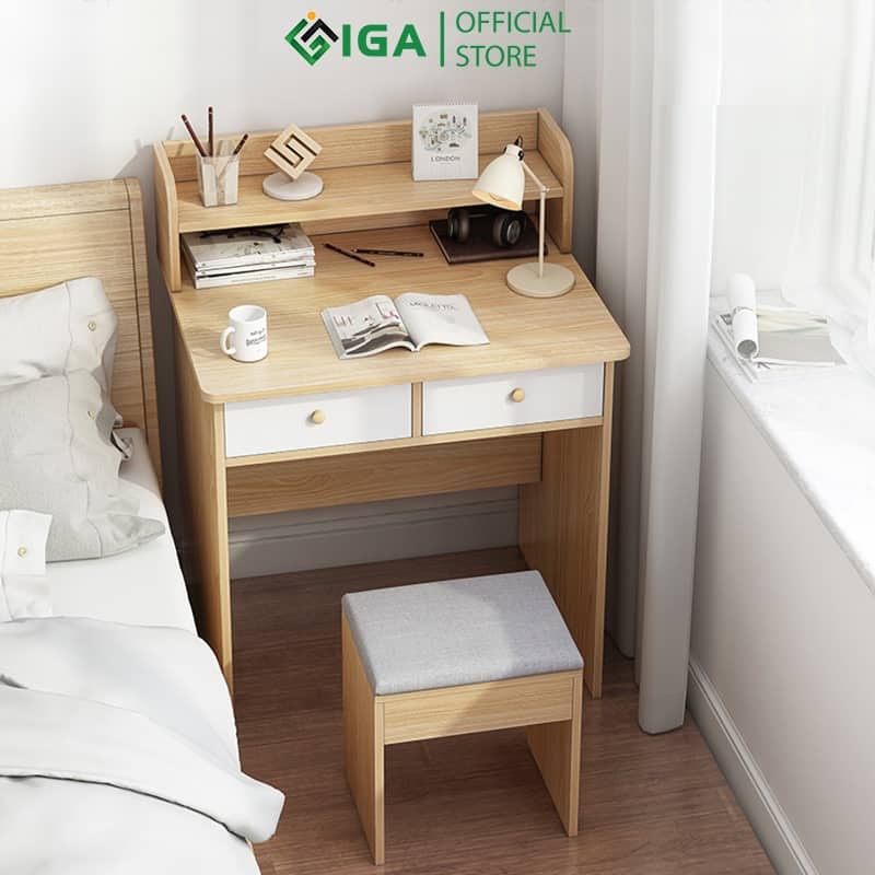 Bàn học, bàn làm việc máy tính có kệ sách và 2 ngăn kéo để đồ chính hãng IGA- GP178.31/ GP179.03
