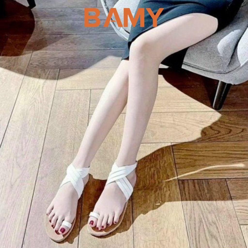 Giày (Dép) Sandal nữ Đế Gỗ bệt  xỏ ngón BAMY quai chéo hot mùa hè 2021 đi biển đi chơi đi học