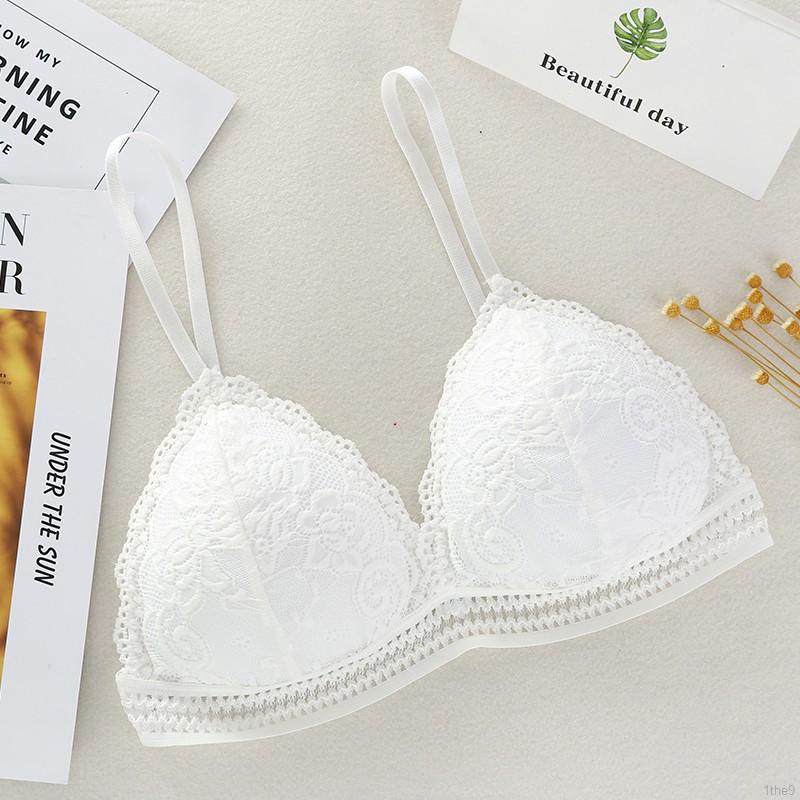 Women Deep v Lace Thin Section Bra Solid Color Embroidery Hollow Bra