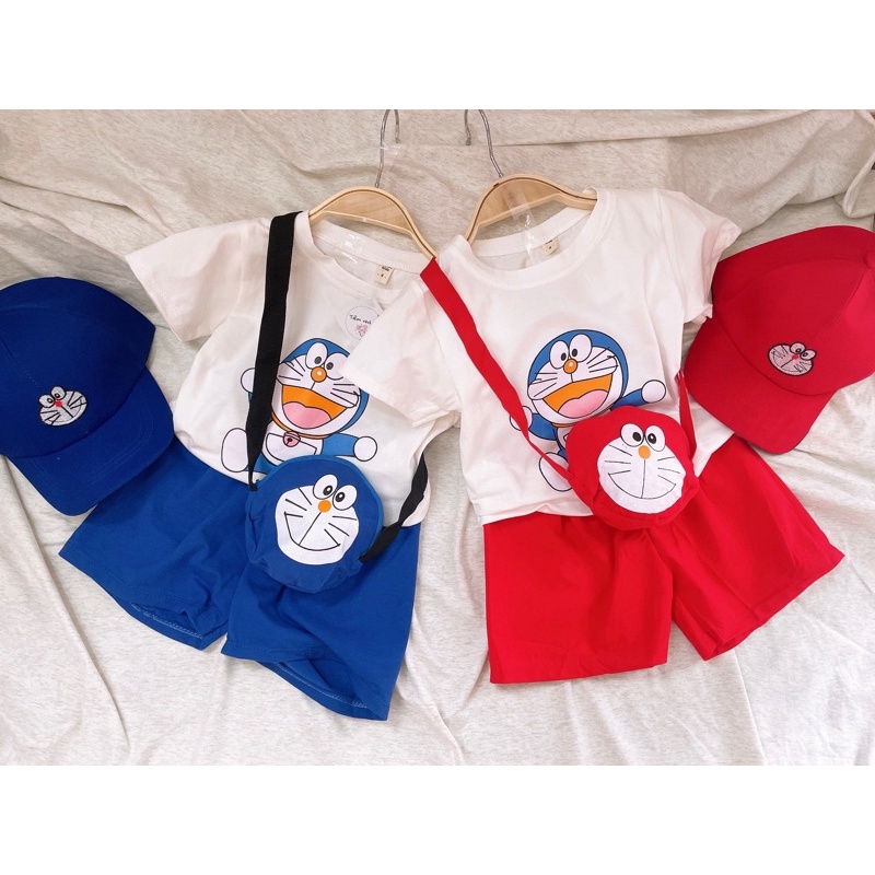 Quần áo bé trai bé gái in hình DORAEMON cực xịn (Kèm túi + nón) cực xinh (08-19kg) - TIỆM NHÀ SU