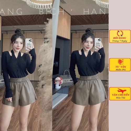 Áo len gân nữ dài tay thừng trễ vai ôm body mùa đông ulzzang Hàn Quốc