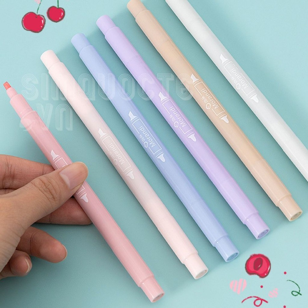 Bộ 6 bút lông màu có 2 đầu highlight và đầu nhọn màu pastel dễ thương ST189