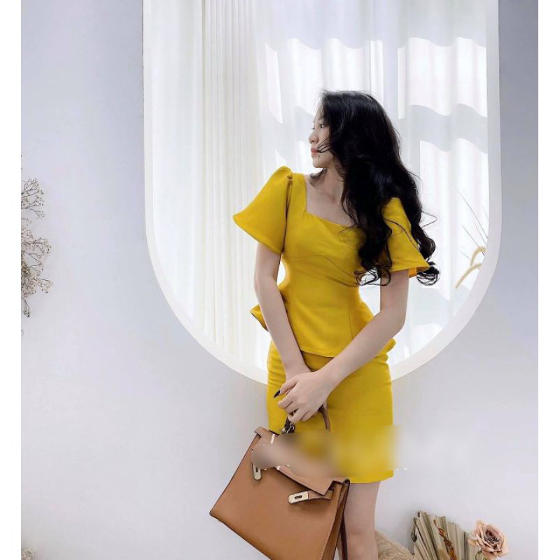 Sét áo peplum chân váy vàng sang trọng