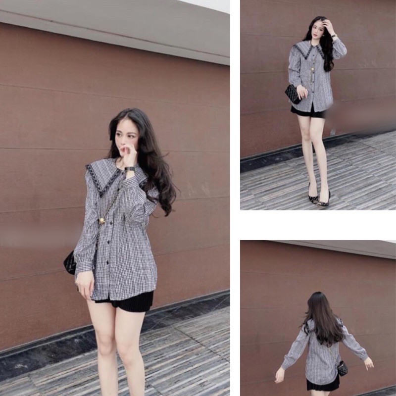 sơ mi viền cổ ren