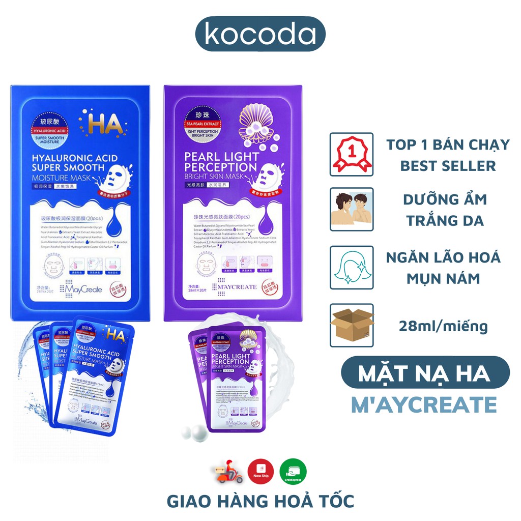 Mặt nạ HA cấp nước dưỡng ẩm trắng da HA Maycreate Mask- KOCODA