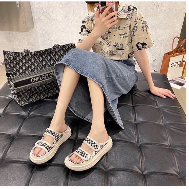 Dép nữ hai quai cavas cao cấp đế 4cm siêu nhẹ chống trượt