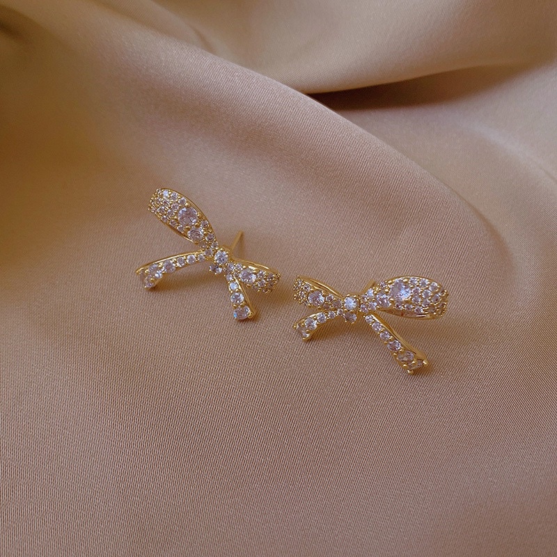 bông tai hình chiếc nơ đính đá hàn quốc khuyên tai dễ thương tiểu thư