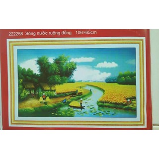 Tranh thêu chữ thập Sông nước ruộng đồng 222258-106x65cm