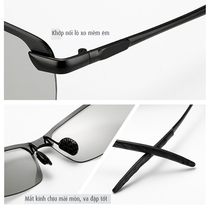 Kính mát nam mắt kính đổi màu đi ngày và đêm Nam, nữ AORONXPLUS 3043 gọng Nhôm Magiê nhẹ mắt kính polarized phân cực